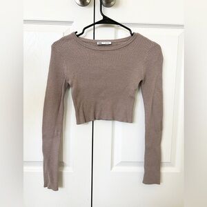 Zara Women’s Small Brown Cropped Long Sleeve Shirt